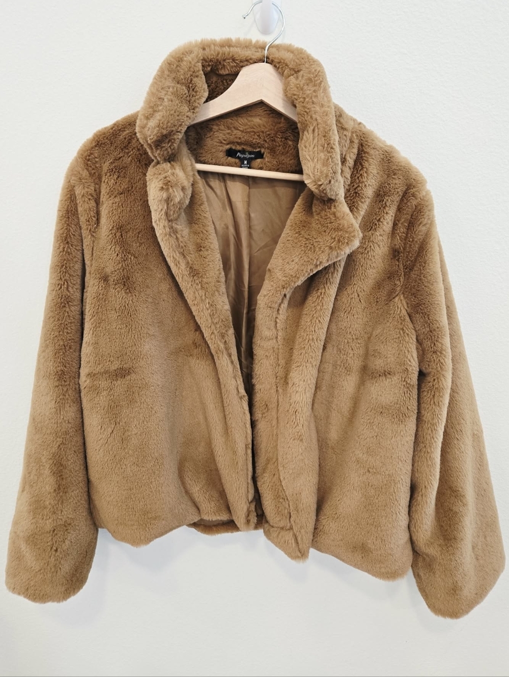 Papaya Faux Fur Teddy Jacket Camel Brown boho mob‎ wife fuzzy cozy plush M